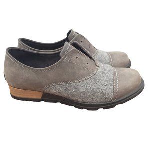 Sorel Major Oxfords Womens 8 Gray Wool Leather Charcoal Slip On Shoes NL2323-052